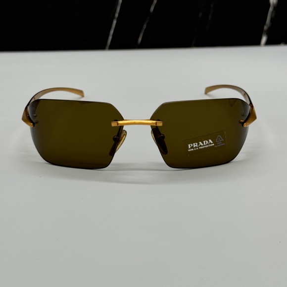 NEW PR A55S 15N01T PRADA GOLD GREEN RIMLESS SPR A55 15N01T WOMEN SUNGLASSES - Picture 9 of 13